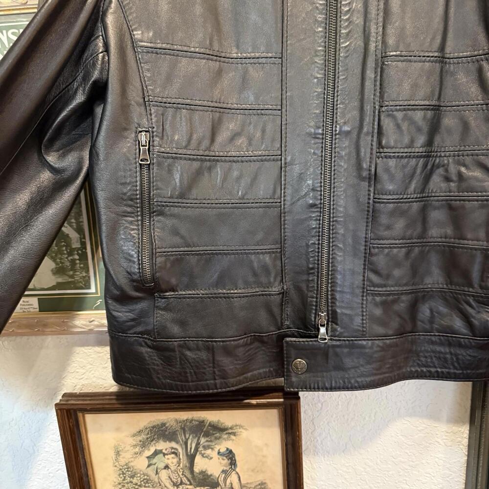 Vintage 80s‎ RARE Vera Pelle Italian Black Leather Bomber Jacket Size Women’s XL - Picture 5 of 7